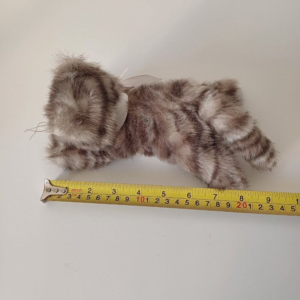 The Bearington Collection Realistic Grey Stripped Laying Tabby Bow Kitty Cat 9'' - Picture 13 of 14